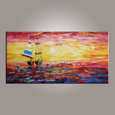 Dining Room Wall Art, Canvas Art, Art for Sale, Contemporary Art, Boat Painting, Modern Art, Art Painting, Abstract Art-HomePaintingDecor