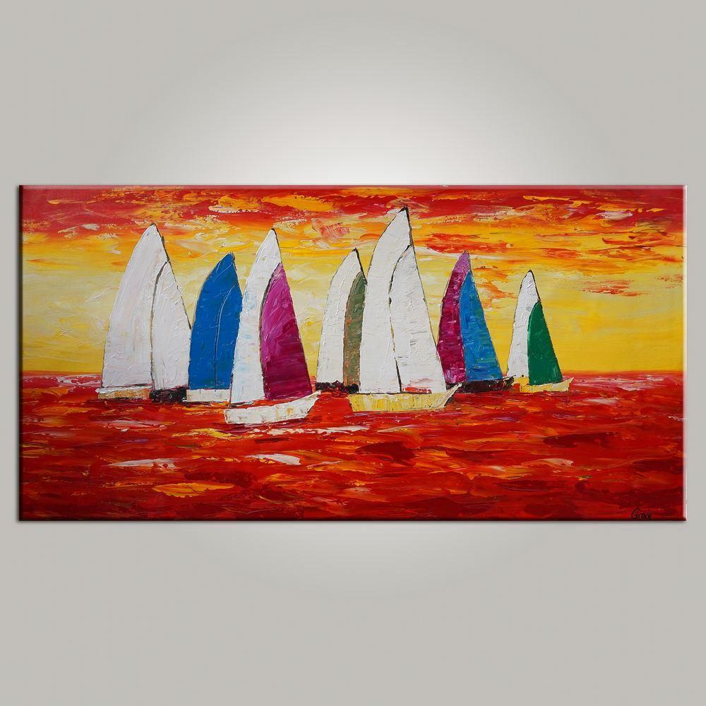 Abstract Art, Painting for Sale, Contemporary Art, Sail Boat Painting, Canvas Art, Living Room Wall Art, Modern Art-HomePaintingDecor