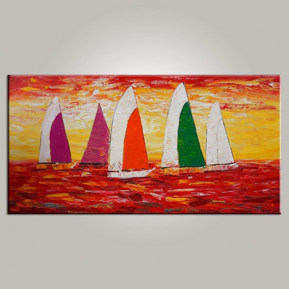 Contemporary Art, Sail Boat Painting, Abstract Art, Painting for Sale, Canvas Art, Living Room Wall Art, Modern Art-HomePaintingDecor