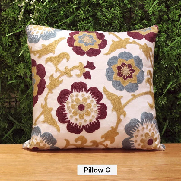 Farmhouse Decorative Throw Pillows for Couch, Embroider Flower Cotton Pillow Covers, Cotton Flower Decorative Pillows, Decorative Sofa Pillows-HomePaintingDecor