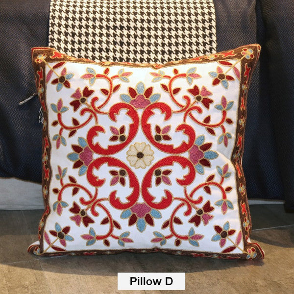 Decorative Sofa Pillows, Cotton Flower Decorative Pillows, Embroider Flower Cotton Pillow Covers, Farmhouse Decorative Throw Pillows for Couch-HomePaintingDecor