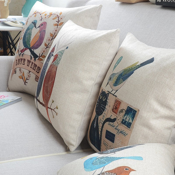 Decorative Sofa Pillows for Children's Room, Love Birds Throw Pillows for Couch, Singing Birds Decorative Throw Pillows, Embroider Decorative Pillow Covers-HomePaintingDecor
