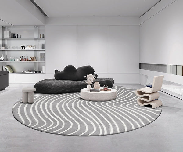 Modern Wool Rugs under Coffee Table, Contemporary Modern Rugs for Living Room, Geometric Modern Rugs, Abstract Modern Round Rugs for Bedroom-HomePaintingDecor