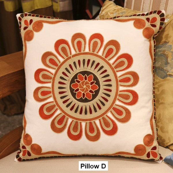 Modern Sofa Pillows for Couch, Embroider Flower Cotton Pillow Covers, Cotton Flower Decorative Pillows, Farmhouse Decorative Sofa Pillows-HomePaintingDecor