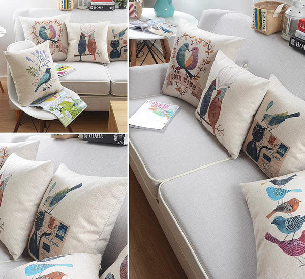 Modern Sofa Decorative Pillows for Children's Room, Singing Birds Decorative Throw Pillows, Love Birds Throw Pillows for Couch, Decorative Pillow Covers-HomePaintingDecor