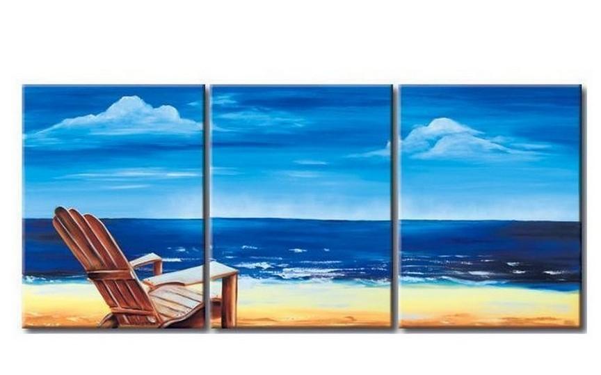 Mediterranean Sea, Seashore Painting, Landscape Painting, Large Painting, Living Room Wall Art, Modern Art, 3 Piece Wall Art, Abstract Painting, Wall Hanging-HomePaintingDecor