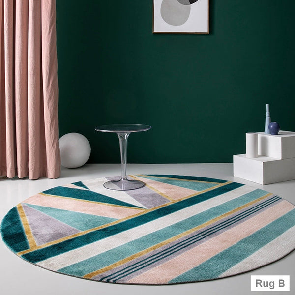 Unique Bedroom Floor Carpets, Geometric Circular Modern Rugs, Green Round Area Rugs under Coffee Table, Contemporary Modern Rug Ideas for Living Room-HomePaintingDecor