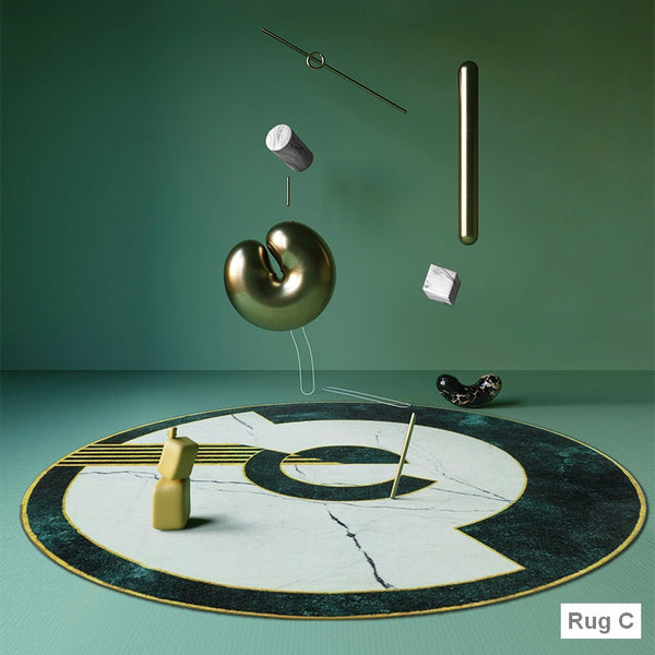 Unique Bedroom Floor Carpets, Geometric Circular Modern Rugs, Green Round Area Rugs under Coffee Table, Contemporary Modern Rug Ideas for Living Room-HomePaintingDecor