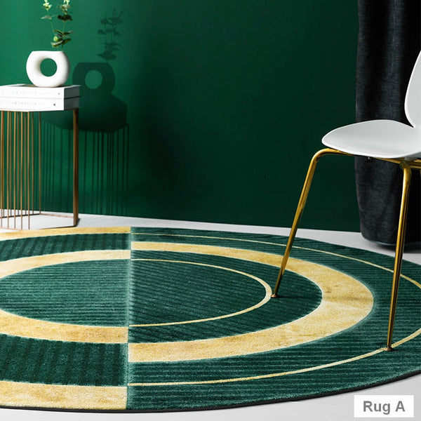Unique Bedroom Floor Carpets, Geometric Circular Modern Rugs, Green Round Area Rugs under Coffee Table, Contemporary Modern Rug Ideas for Living Room-HomePaintingDecor