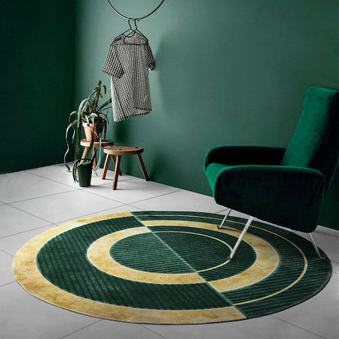 Circular Modern Rugs, Unique Bedroom Floor Carpets, Blackish Green Rugs, Round Area Rugs under Coffee Table, Contemporary Geometirc Rug Ideas for Living Room-HomePaintingDecor