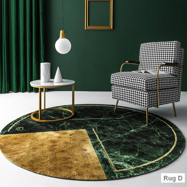 Unique Bedroom Floor Carpets, Geometric Circular Modern Rugs, Green Round Area Rugs under Coffee Table, Contemporary Modern Rug Ideas for Living Room-HomePaintingDecor