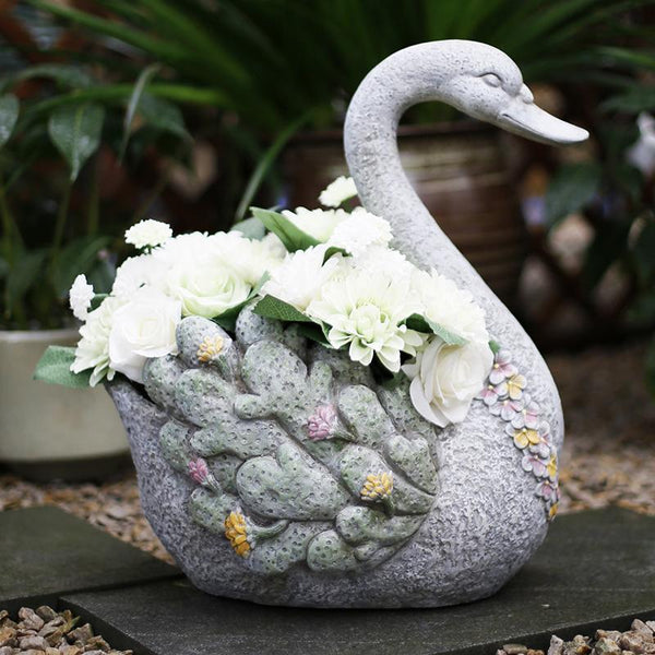 Extra Large Swan Flower Pot, Animal Statue for Garden Ornament, Swan Statues, Villa Courtyard Decor, Outdoor Decoration Ideas, Garden Ideas-HomePaintingDecor