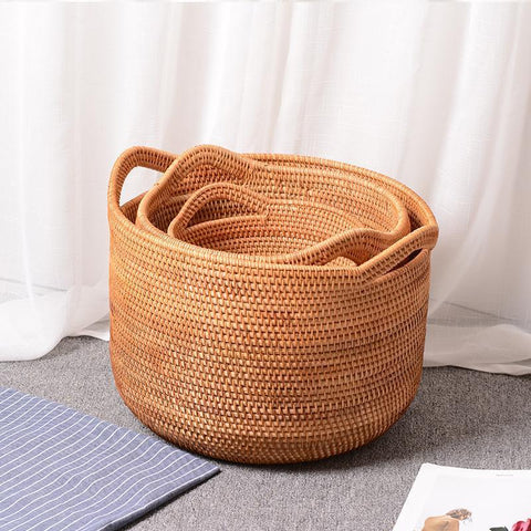 Large Woven Storage Basket with Handle, Large Rattan Basket, Large Round Storage Basket for Bathroom-HomePaintingDecor