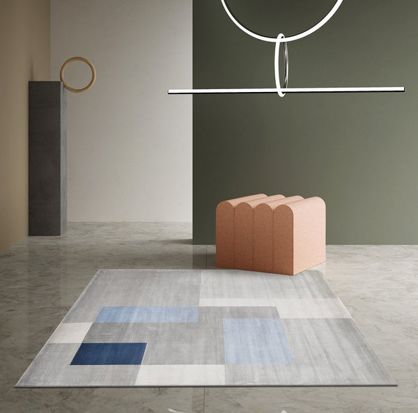 Modern Geometric Rugs for Living Room, Large Blue Grey Floor Rugs, Contemporary Simple Area Rugs for Bedroom, Dining Room Floor Rugs-HomePaintingDecor