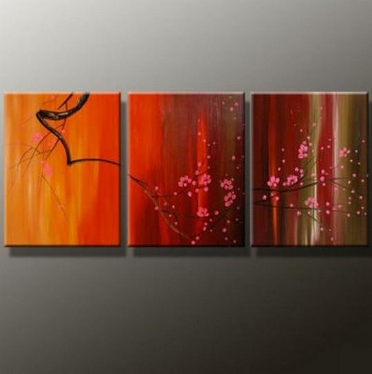 Flower Art, Plum Tree Painting, Canvas Painting, Original Art, Large Painting, 3 Panel Wall Art-HomePaintingDecor