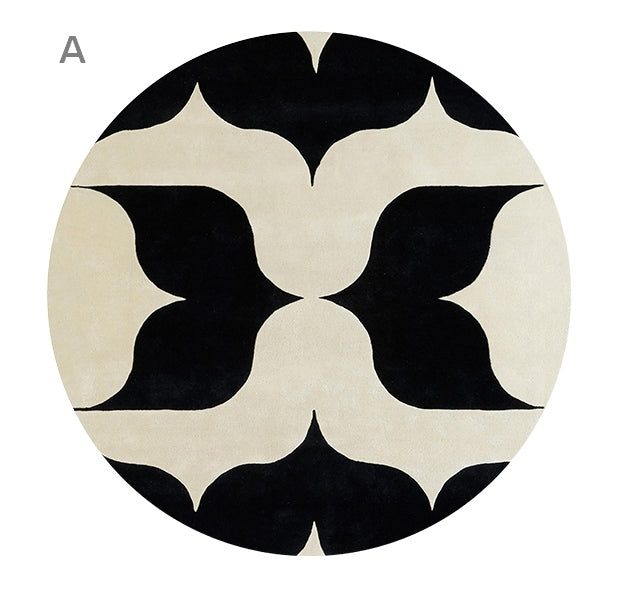 Modern Wool Rugs for Living Room, Modern Rugs for Bedroom, Coffee Table Round Rugs, Black and White Modern Wool Rugs, Abstract Round Modern Rug for Dining Room Table-HomePaintingDecor