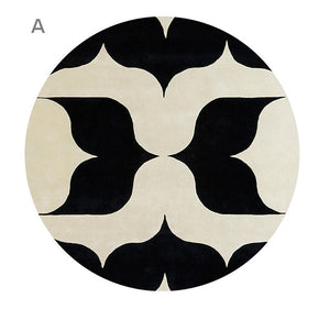 Modern Wool Rugs for Living Room, Modern Rugs for Bedroom, Coffee Table Round Rugs, Black and White Modern Wool Rugs, Abstract Round Modern Rug for Dining Room Table-HomePaintingDecor