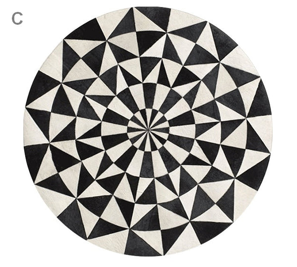 Abstract Round Modern Rug for Dining Room Table, Coffee Table Round Rugs, Black and White Modern Wool Rugs, Modern Wool Rugs for Living Room, Modern Rugs for Bedroom-HomePaintingDecor