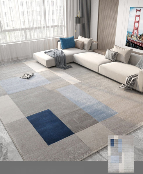 Modern Geometric Rugs for Living Room, Large Blue Grey Floor Rugs, Contemporary Simple Area Rugs for Bedroom, Dining Room Floor Rugs-HomePaintingDecor