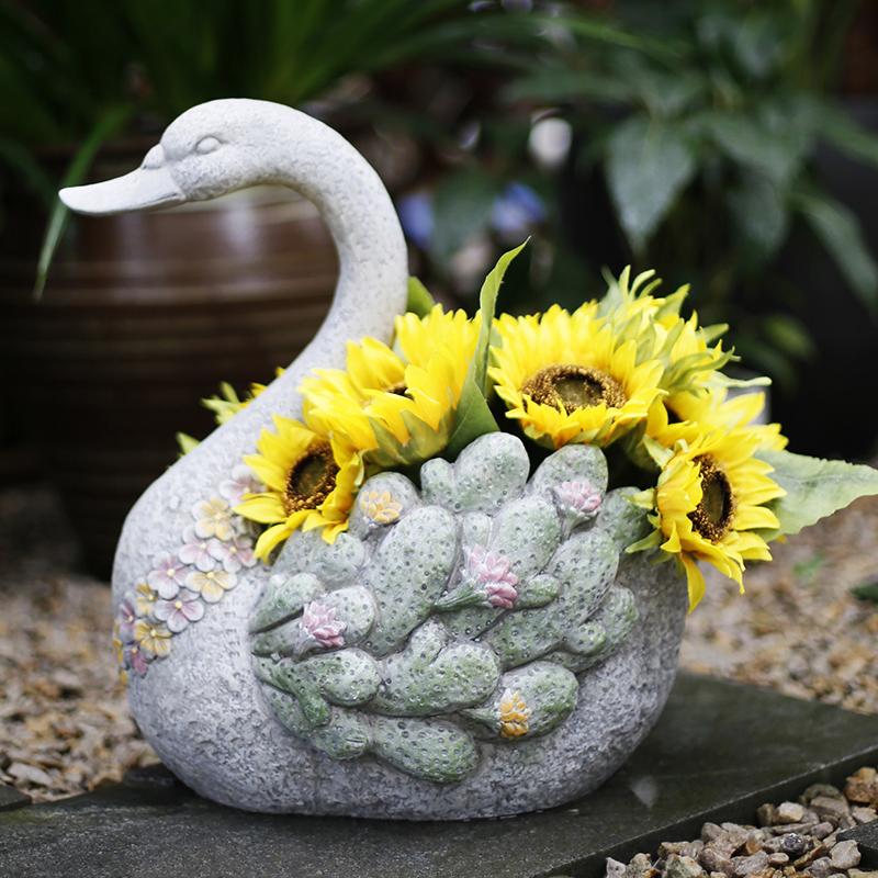 Extra Large Swan Flower Pot, Animal Statue for Garden Ornament, Swan Statues, Villa Courtyard Decor, Outdoor Decoration Ideas, Garden Ideas-HomePaintingDecor