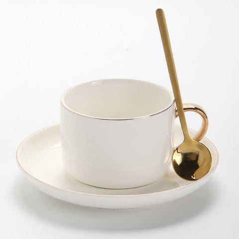 Tea Cup and Saucer Set, Large Ceramic Cup, Simple Coffee Cup and Saucer Set, Black Coffee Cup, Green Teacup, White Coffee Mug-HomePaintingDecor