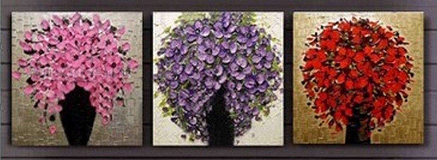 Flower Art, Heavy Texture Art, Wall Art, Large Oil Painting, Living Room Wall Art, 3 Piece Wall Art, Huge Painting-HomePaintingDecor