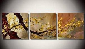 Abstract Art, Plum Tree in Full Bloom, Flower Art, Abstract Painting, Canvas Painting, Wall Art, 3 Piece Wall Art-HomePaintingDecor
