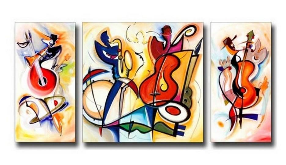 Canvas Painting, Violin Player, Abstract Art, Large Oil Painting, Living Room Wall Art, Contemporary Art, 3 Piece Wall Art, Huge Wall Art-HomePaintingDecor