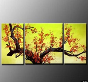 Flower Painting, Plum Tree, Wall Art, Abstract Art, Canvas Painting, Large Oil Painting, Living Room Wall Art, Modern Art, 3 Piece Wall Art, Huge Art-HomePaintingDecor