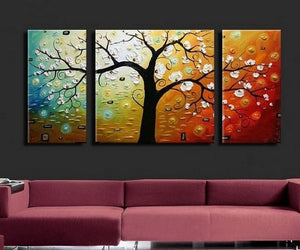 3 Piece Wall Art Paintings, Tree of Life Painting, Canvas Painting for Dining Room, Huge Painting for Sale, Living Room Paintings-HomePaintingDecor