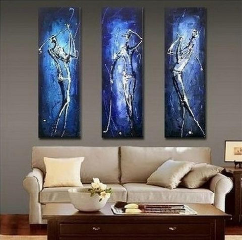 3 Piece Wall Art Painting, Golf Player Painting, Sports Abstract Painting, Bedroom Abstract Painting, Acrylic Canvas Painting for Sale-HomePaintingDecor