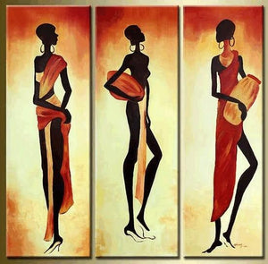 Canvas Painting, Wall Painting, African Woman Painting, Abstract Painting, Acrylic Art, 3 Piece Wall Art, Canvas Art-HomePaintingDecor