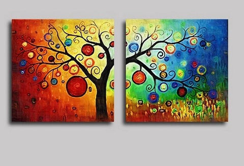 Heavy Texture Art, 3 Piece Abstract Art, Canvas Painting, Colorful Tree Painting, Abstract Painting, Tree of Life Painting-HomePaintingDecor