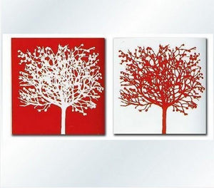 Red and White Art, Abstract Painting, Wall Hanging, Dining Room Wall Art, Modern Art, Hand Painted Art, Large Art, Tree Painting-HomePaintingDecor