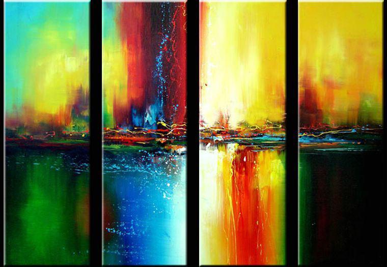 Abstract Wall Art Paintings, Ready to Hang Painting, Modern Wall Art Ideas for Dining Room, Large Canvas Paintings, 4 Piece Wall Art Paintings-HomePaintingDecor