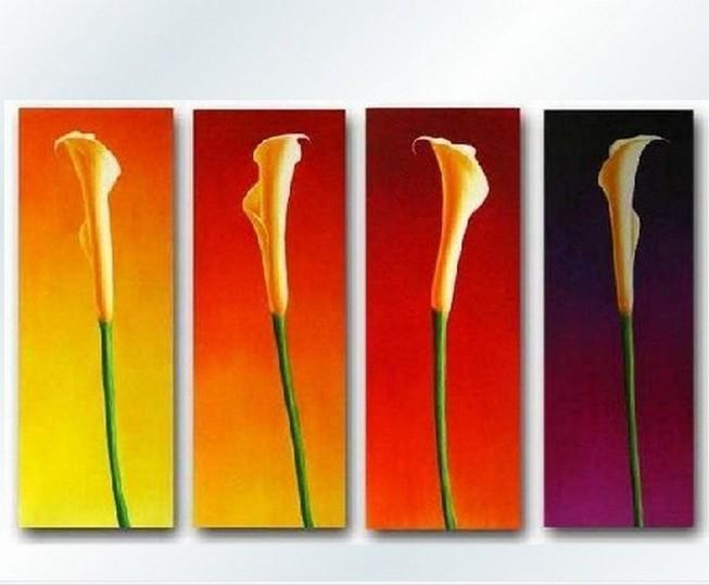 Flower Acrylic Art, Calla Lily Painting, Large Canvas Art for Bedroom, Flower Canvas Painting, 4 Piece Wall Art, Ready to Hang Paintings-HomePaintingDecor