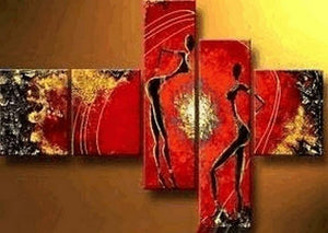 Red Abstract Art, Canvas Painting, Huge Wall Art, Acrylic Art, 5 Piece Wall Painting, Canvas Painting, Hand Painted Art, Group Painting-HomePaintingDecor