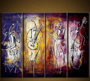 4 Piece Abstract Painting, Music Player Painting, Extra Large Painting Above Sofa, Simple Abstract Wall Art, Modern Paintings for Living Room-HomePaintingDecor