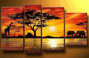African Painting, Sunset Painting, Living Room Wall Art Paintings, Landscape Canvas Paintings, Extra Large Wall Art Paintings-HomePaintingDecor