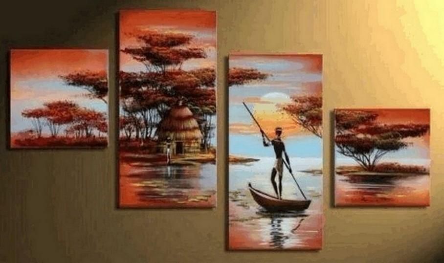 Sunset Boating Painting, Extra Large Painting, African Painting, Abstract Art, Living Room Wall Art, Modern Art, Extra Large Wall Art, Contemporary Art, Modern Art Painting-HomePaintingDecor