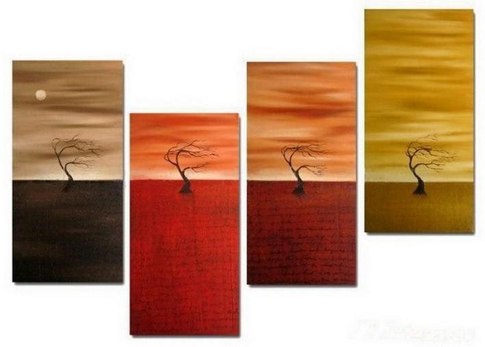 Sunset Tree Painting, Abstract Painting, Tree of Life Painting, 4 Panel Art Painting, Abstract Art, Living Room Wall Art-HomePaintingDecor