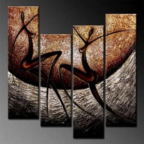 4 Piece Acrylic Painting, Abstract Figure Painting, Bedroom Wall Painting, Acrylic Painting Above Bed, Simple Modern Wall Art-HomePaintingDecor
