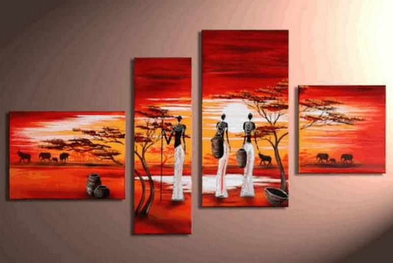 Contemporary Art for Sale, Art on Canvas, African Woman Painting, Extra Large Painting, 5 Piece Canvas Wall Art-HomePaintingDecor
