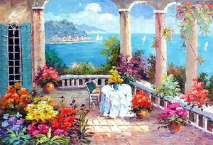 Canvas Painting, Landscape Painting, Mediterranean Sea Painting, Wall Art, Large Painting, Bedroom Wall Art, Oil Painting, Canvas Art, Seascape, Garden Art-HomePaintingDecor