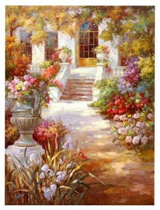 Summer Resort Painting, Canvas Painting, Landscape Oil Painting, Wall Art, Large Painting, Living Room Wall Art, Oil Painting, Canvas Wall Art, Gaden Flower-HomePaintingDecor