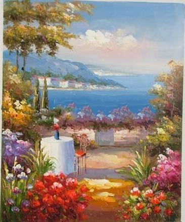 Canvas Painting, Landscape Oil Painting, Summer Resort Painting, Wall Art, Large Painting, Living Room Wall Art, Oil Painting, Canvas Wall Art, Gaden Flower-HomePaintingDecor