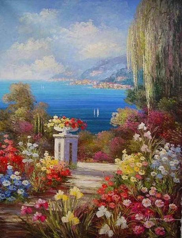 Landscape Painting, Summer Resort Painting, Wall Art, Mediterranean Sea Painting, Canvas Painting, Kitchen Wall Art, Oil Painting, Seascape, France Summer Resort-HomePaintingDecor
