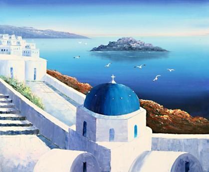 Landscape Painting, Summer Resort Painting, Mediterranean Sea Painting, Kitchen Wall Art, Oil Painting, Canvas Art, Seascape, Greece Summer Resort-HomePaintingDecor