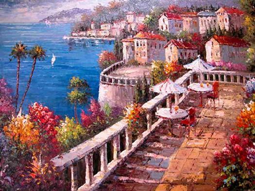 Wall Art, Large Painting, Mediterranean Sea Painting, Canvas Painting, Landscape Painting, Living Room Wall Art, Oil Painting, Canvas Art, Seascape, Seashore Bar-HomePaintingDecor