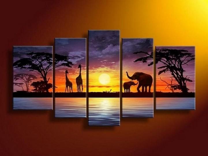 African Painting, Sunset Painting, Abstract Art, Canvas Painting, Wall Art, Large Art, Abstract Painting, Living Room Art, 5 Piece Wall Art, Living Room Wall Painting-HomePaintingDecor